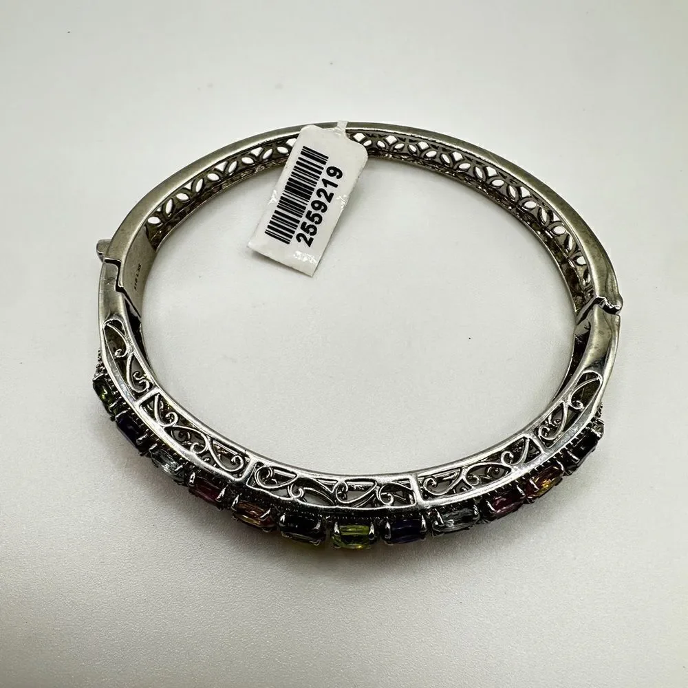 NWT Multi-gemstone and stainless steel hinged bangle/ bracelet!‎